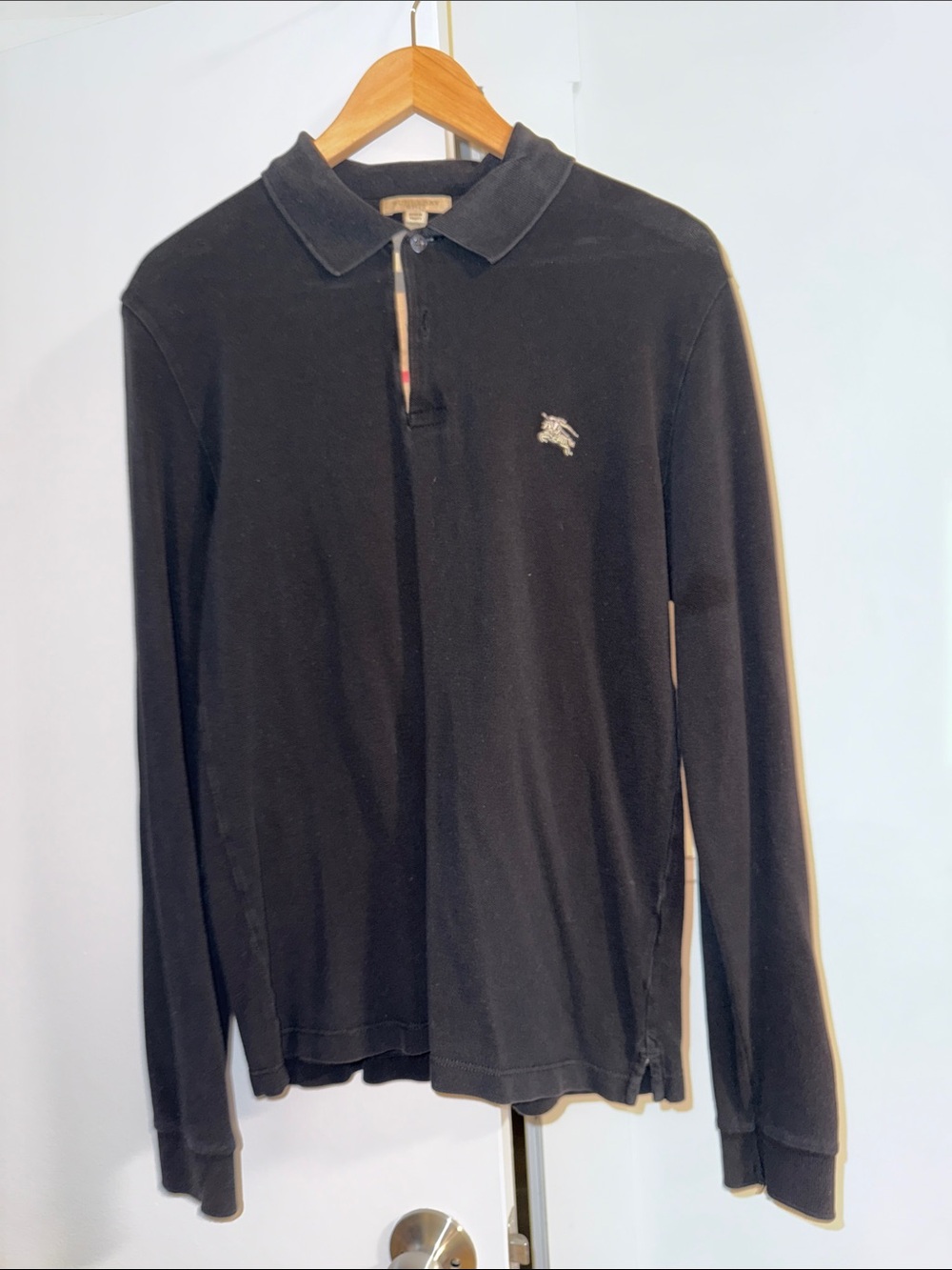 Burberry Black Long-Sleeve Polo with Embroidered Logo